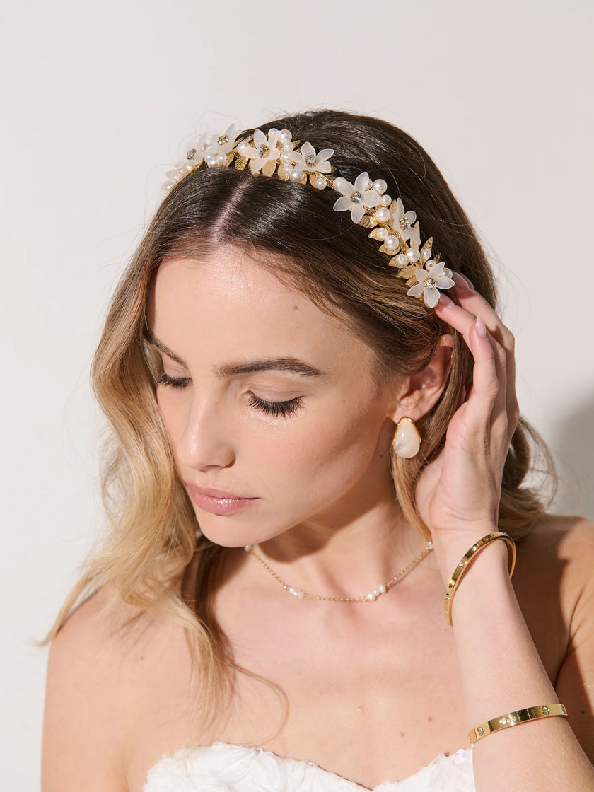 Angels Whisper Petal Floral Statement Headband Gold