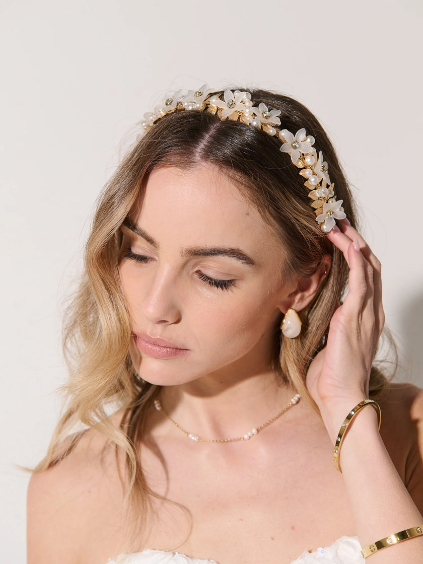 Angels Whisper Petal Floral Statement Headband Gold