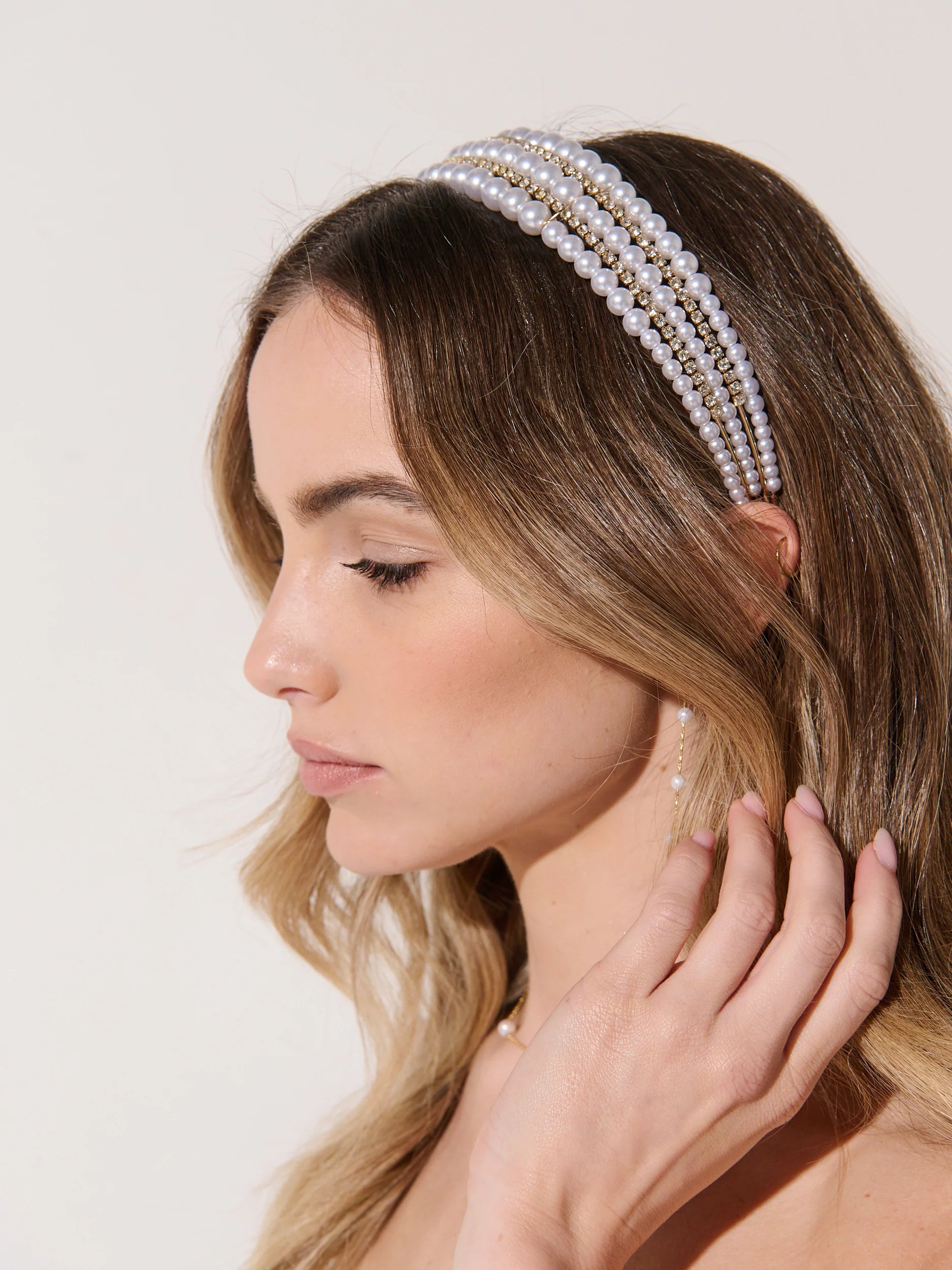 Angels Whisper Harper Triple Pearl Headband Gold