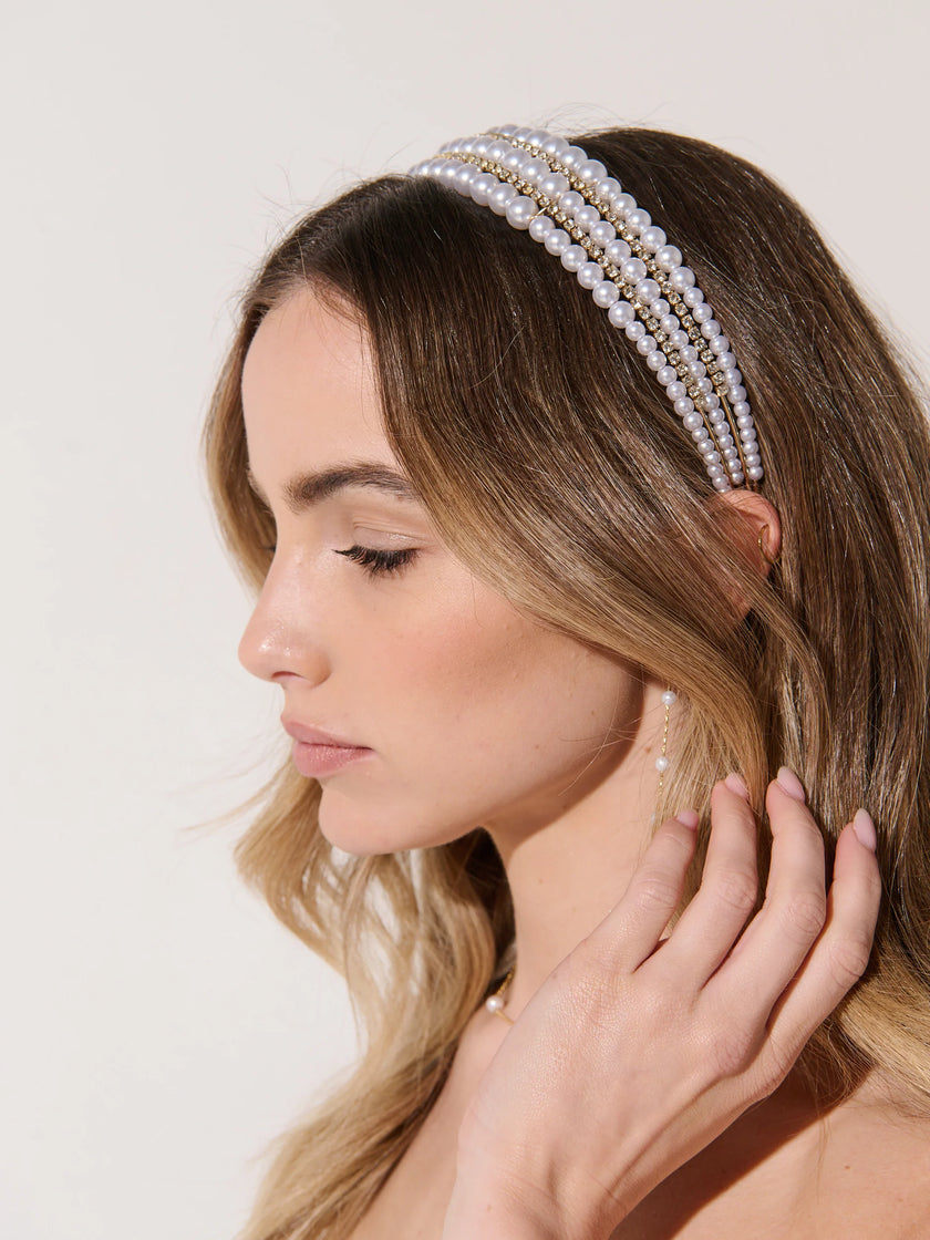 Angels Whisper Harper Triple Pearl Headband Gold