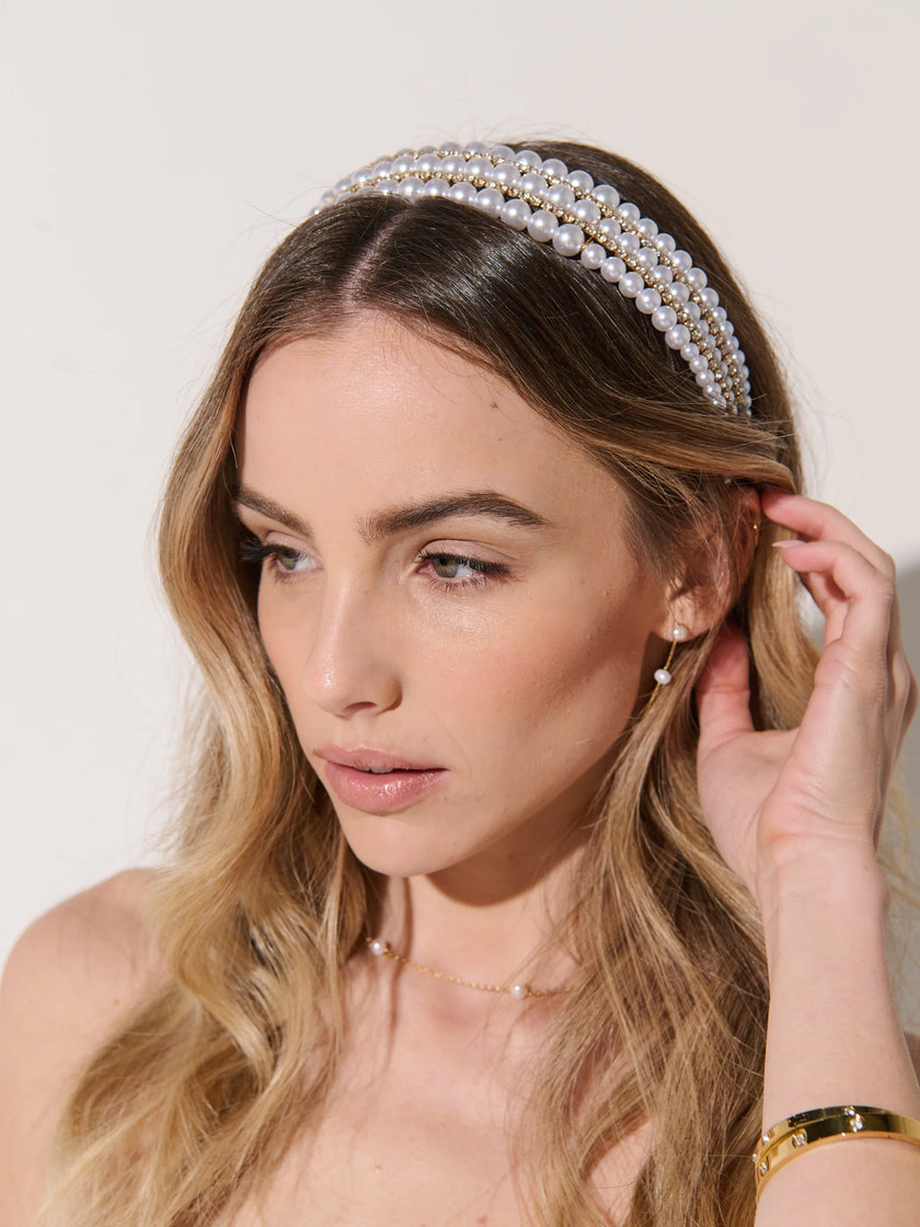 Angels Whisper Harper Triple Pearl Headband Gold