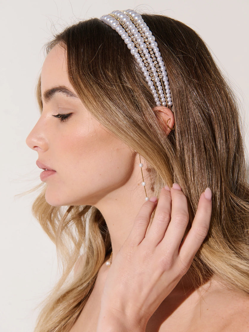 Angels Whisper Harper Triple Pearl Headband Gold
