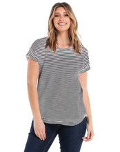 Load image into Gallery viewer, Betty Basics Hailey Short Sleeve Tee White/Ebony Stripe
