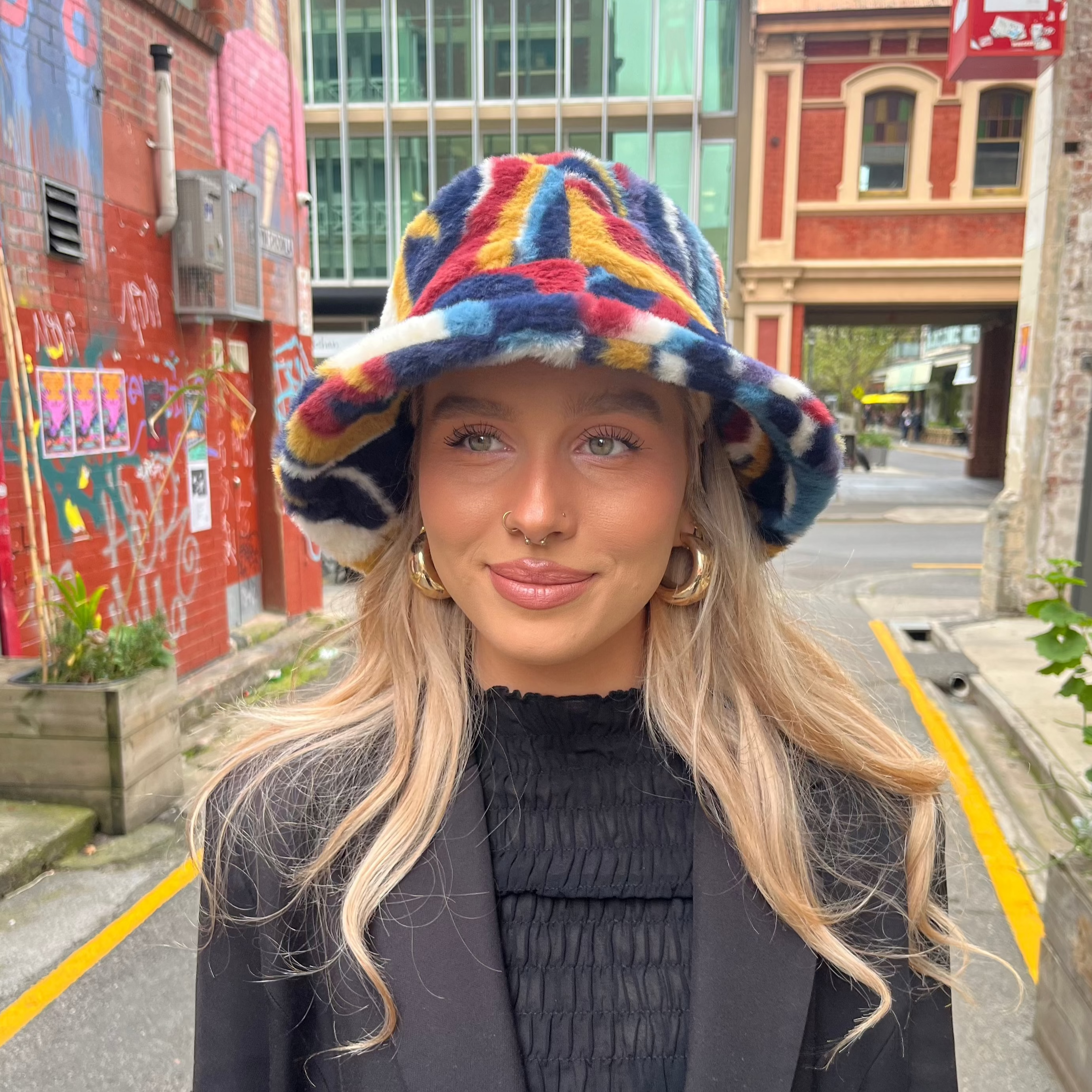 Cinnamon Creations Faux Fur Bucket Hat Brown Multi