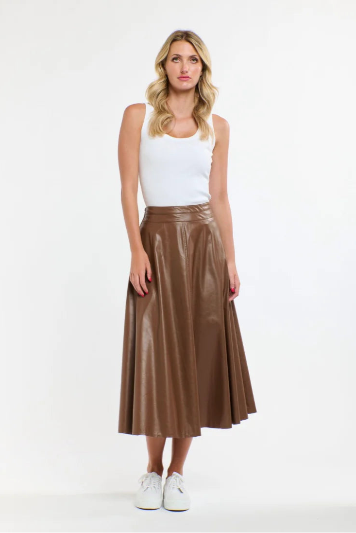 365 Days Updated Dakota PU Skirt Tan