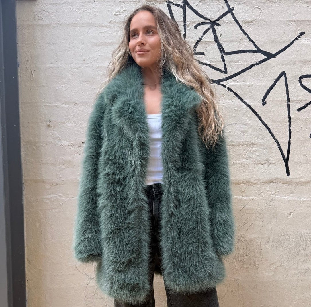 Cinnamon Creations KRE1176 Faux Fur Coat Dark Green