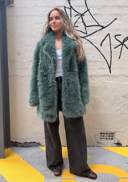 Cinnamon Creations KRE1176 Faux Fur Coat Dark Green