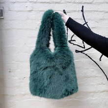 Load image into Gallery viewer, Cinnamon Creations BG2709 Faux Fur Tote Bag Dark Green
