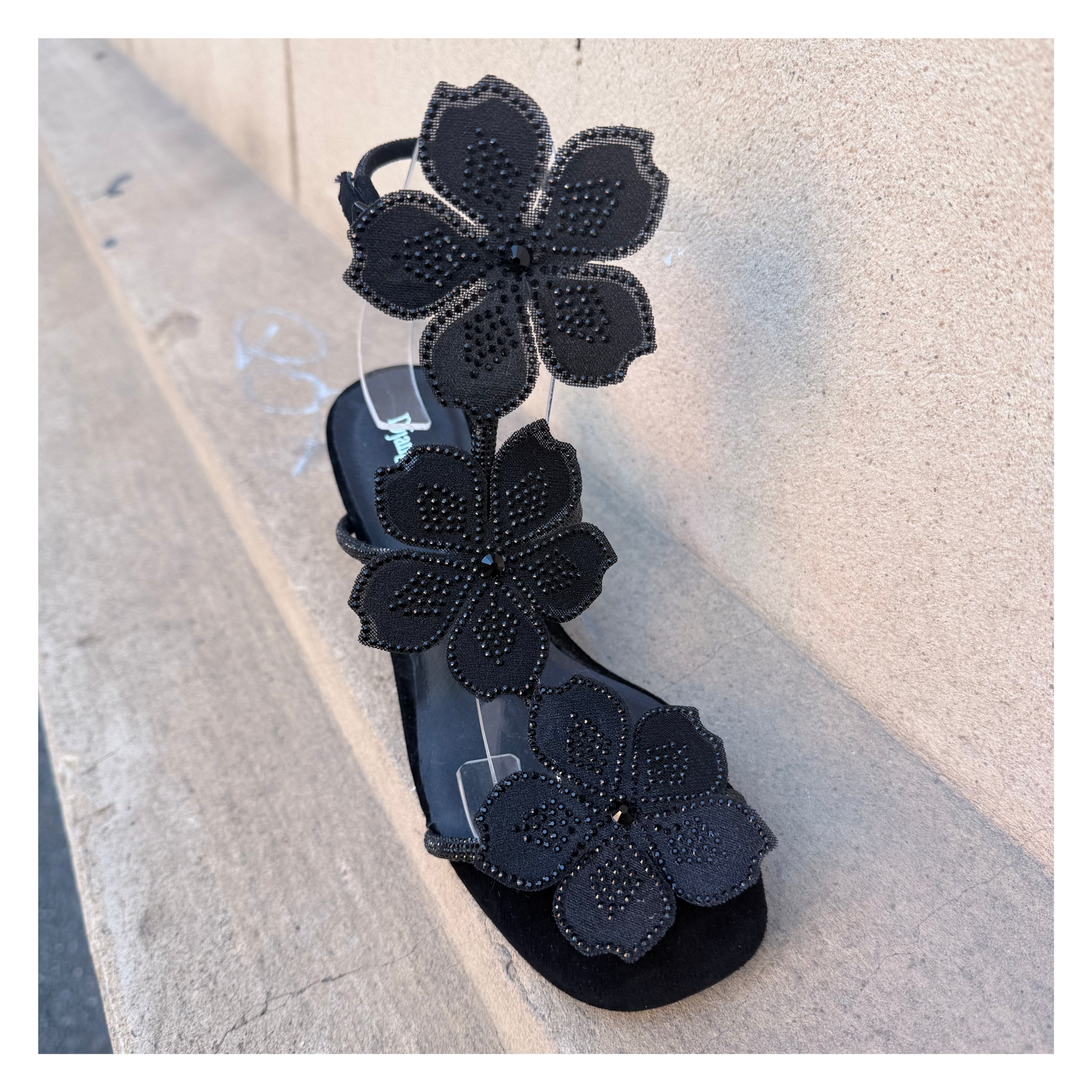 Django & Juliette Florel Embellished Heel Sandals Black