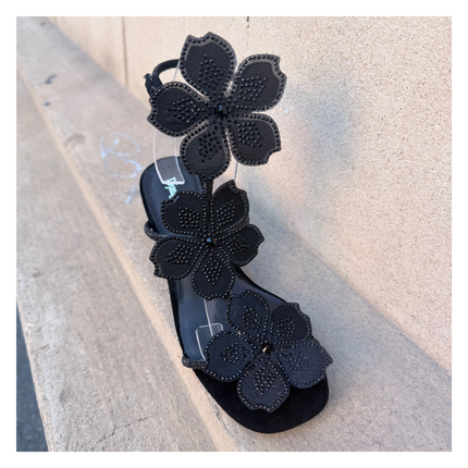 Django & Juliette Florel Embellished Heel Sandals Black