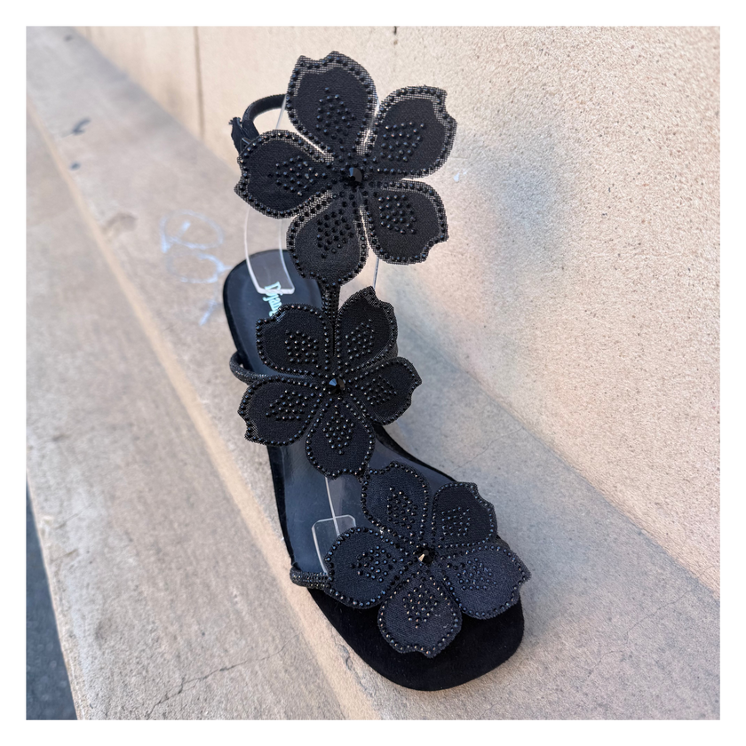 Django & Juliette Florel Embellished Heel Sandals Black