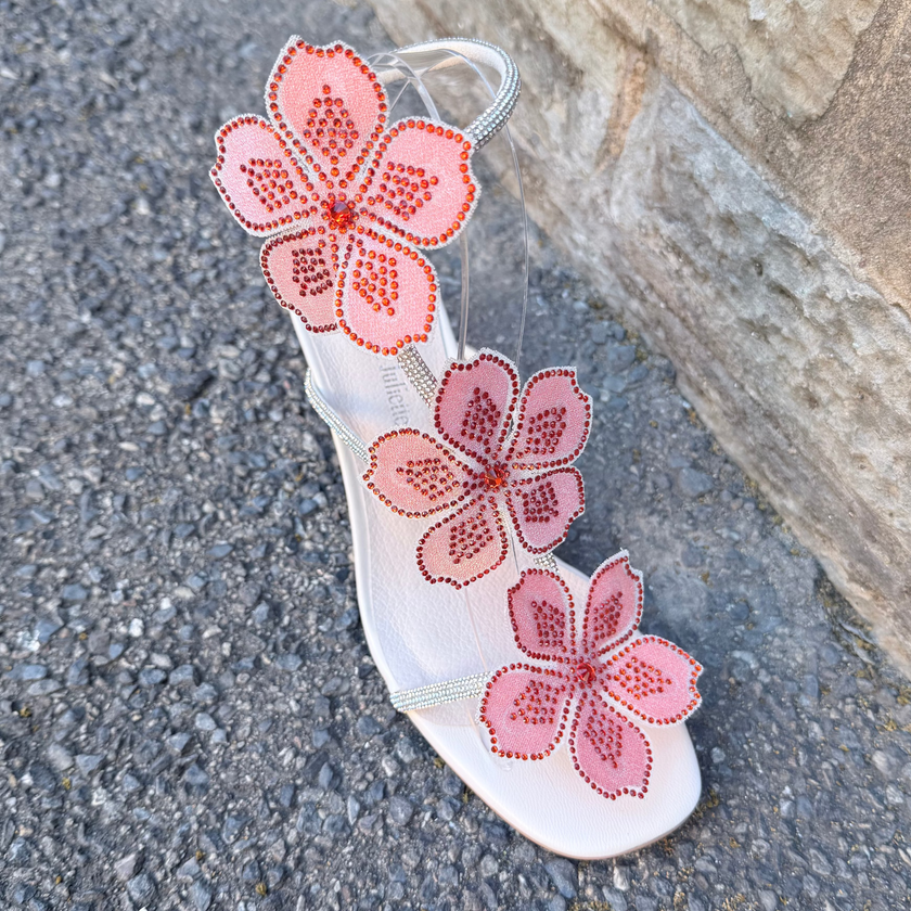 Django & Juliette Florel Embellished Heel Sandals Ivory/ Orange