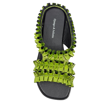 Django & Juliette Gwinna Slide Sandals Lime Metallic Leather