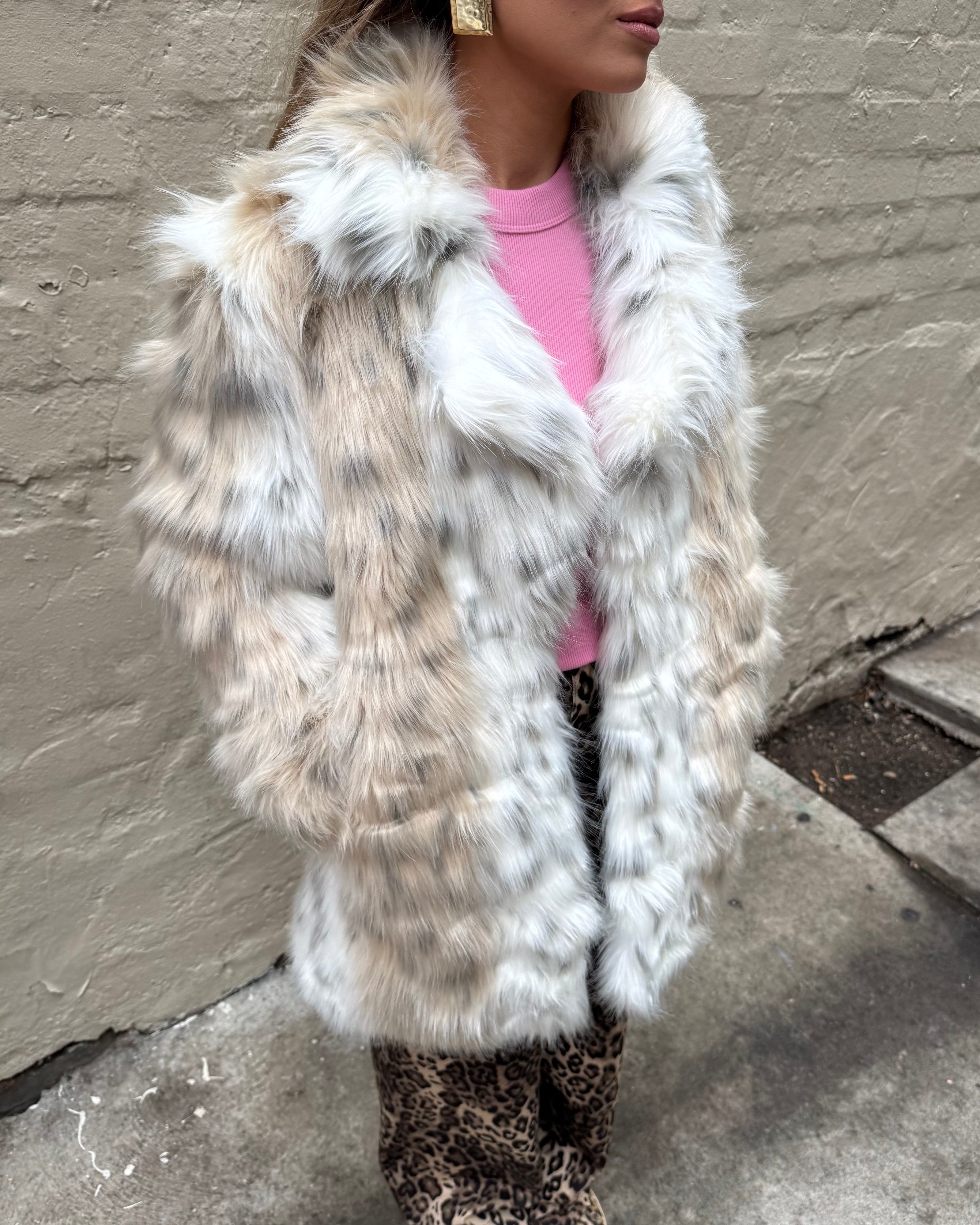 DEA The Label Faux Fur Long Coat Lynx