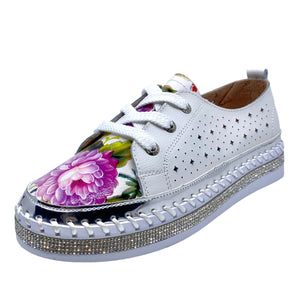 Just Bee Casini White Floral Leather