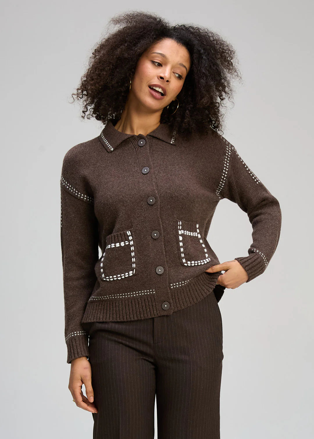 Zaket & Plover Tailored Cardi Cocoa