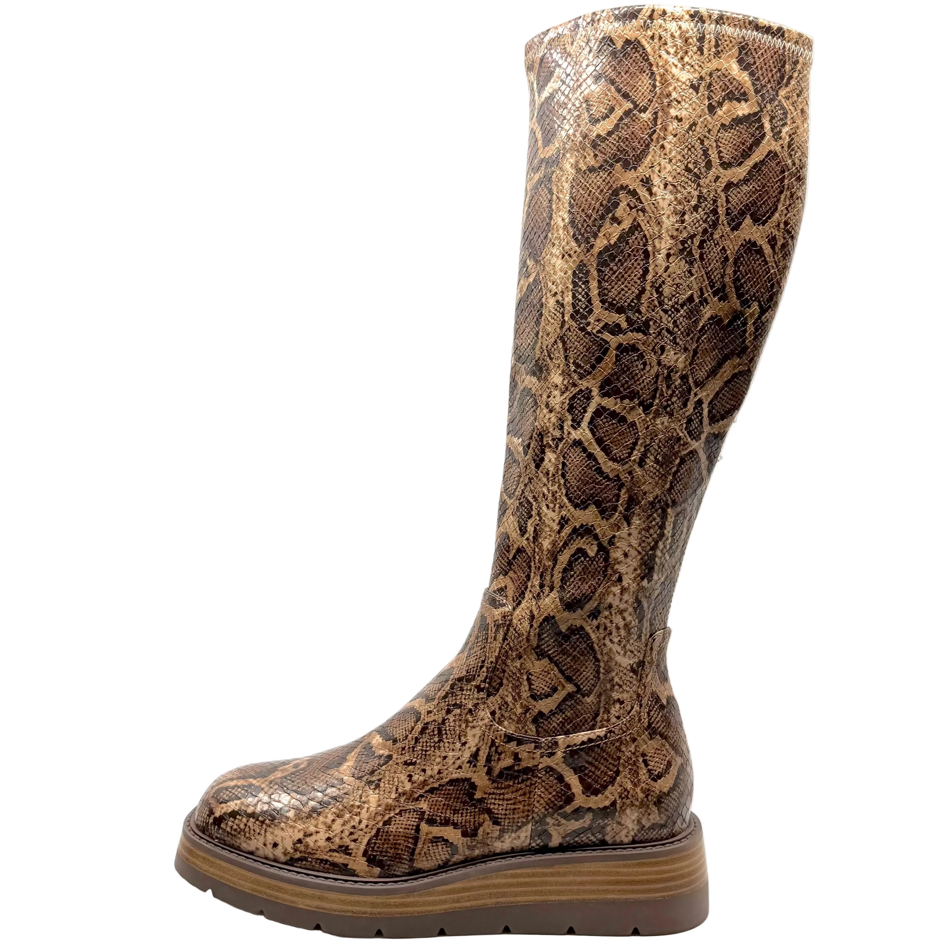 Django & Juliette Terriny Stretch Knee High Boots Taupe Snake