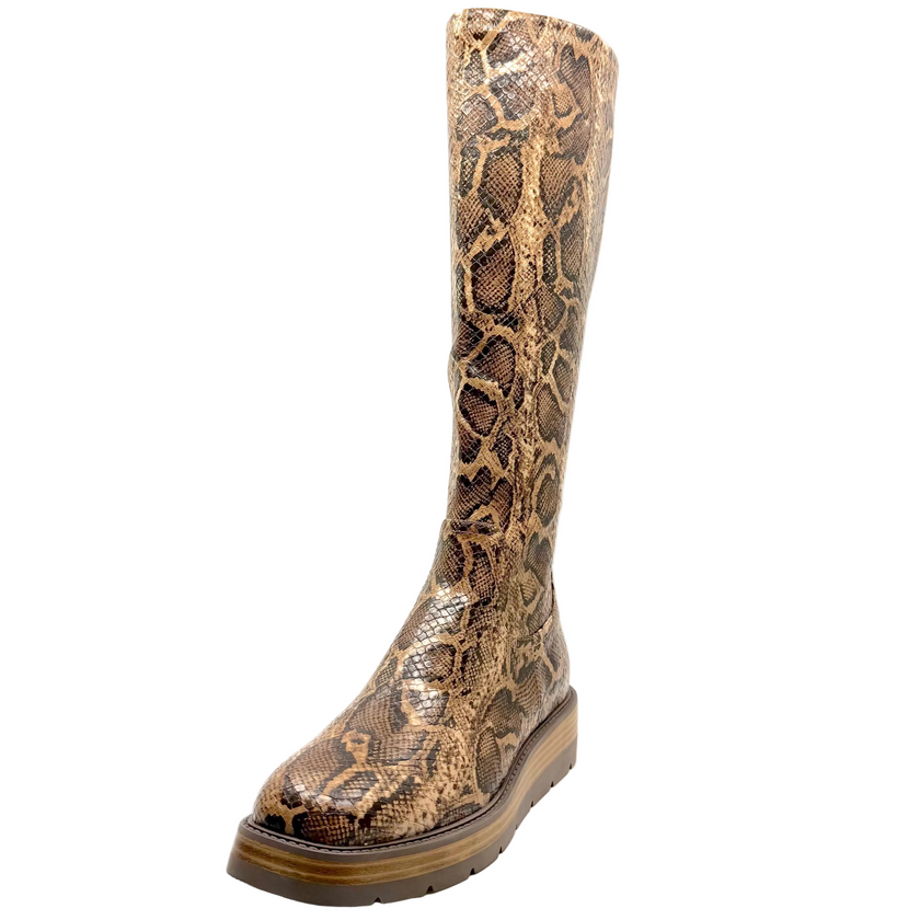 Django & Juliette Terriny Stretch Knee High Boots Taupe Snake