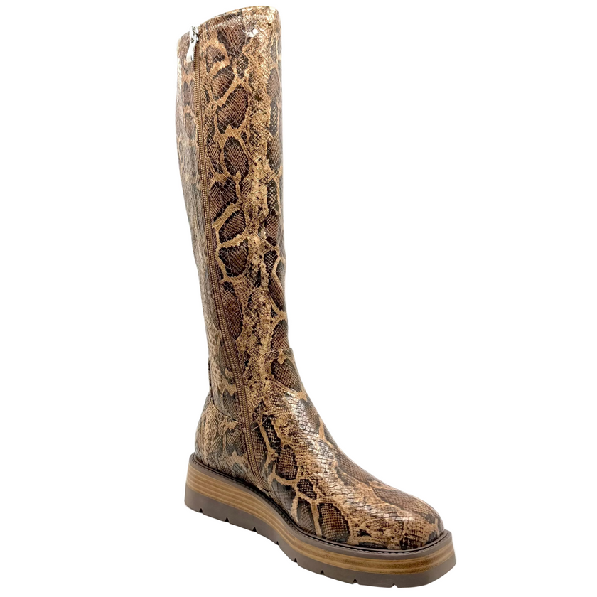 Django & Juliette Terriny Stretch Knee High Boots Taupe Snake