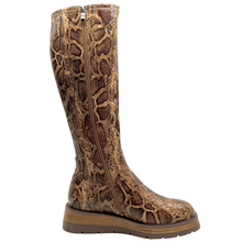 Load image into Gallery viewer, Django &amp; Juliette Terriny Stretch Knee High Boots Taupe Snake
