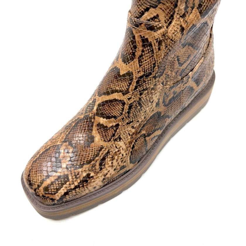 Django & Juliette Terriny Stretch Knee High Boots Taupe Snake