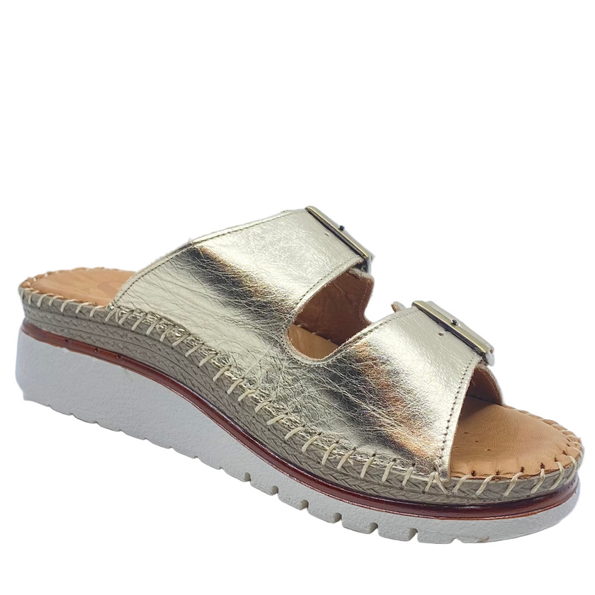 Sala Oasis Slides Gold Metallic Leather