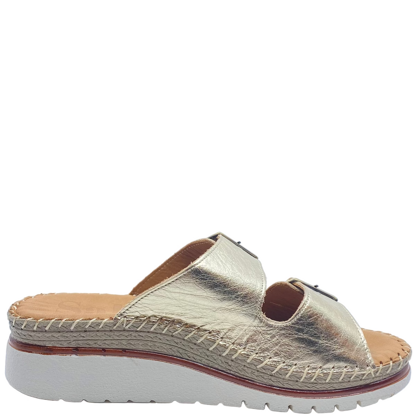 Sala Oasis Slides Gold Metallic Leather