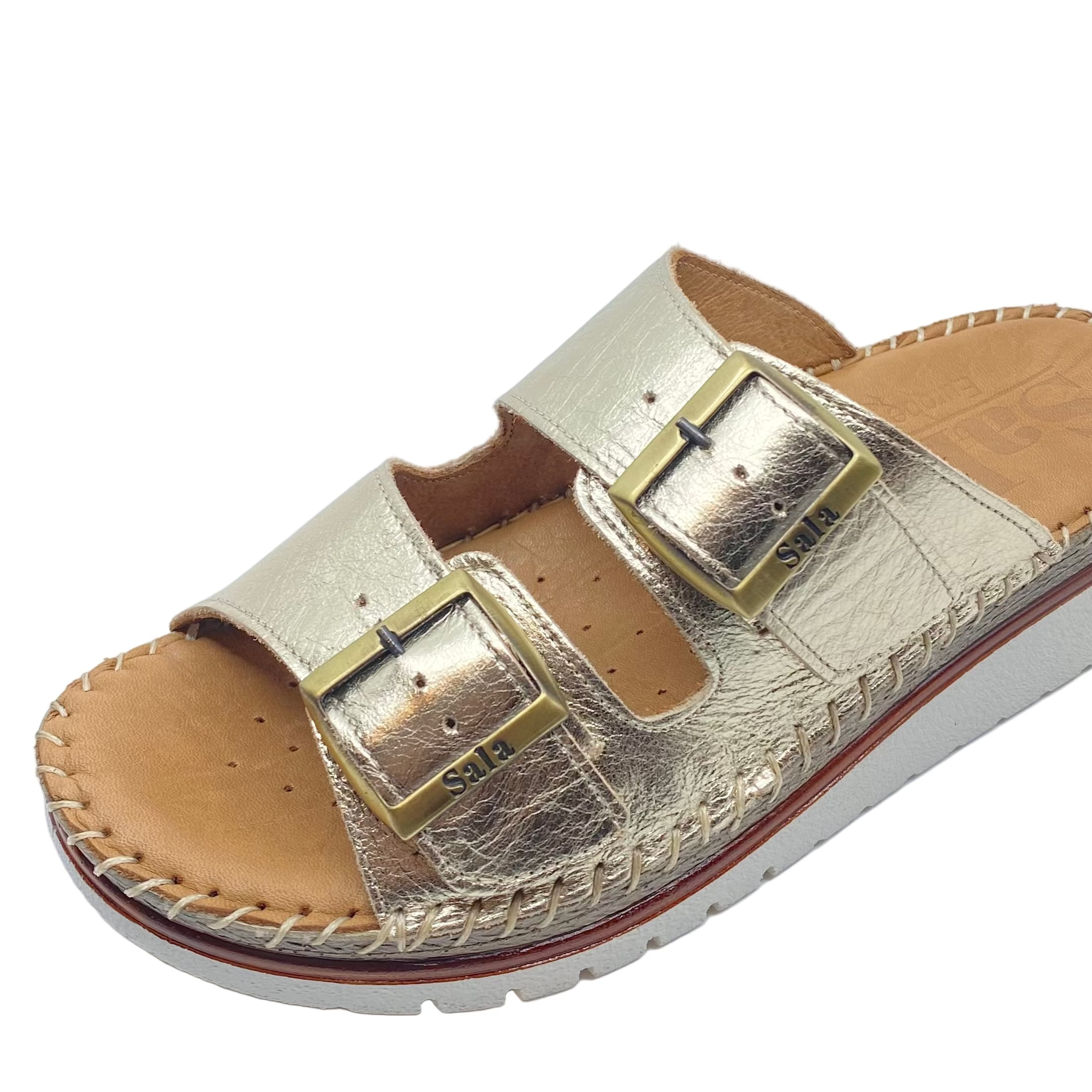 Sala Oasis Slides Gold Metallic Leather