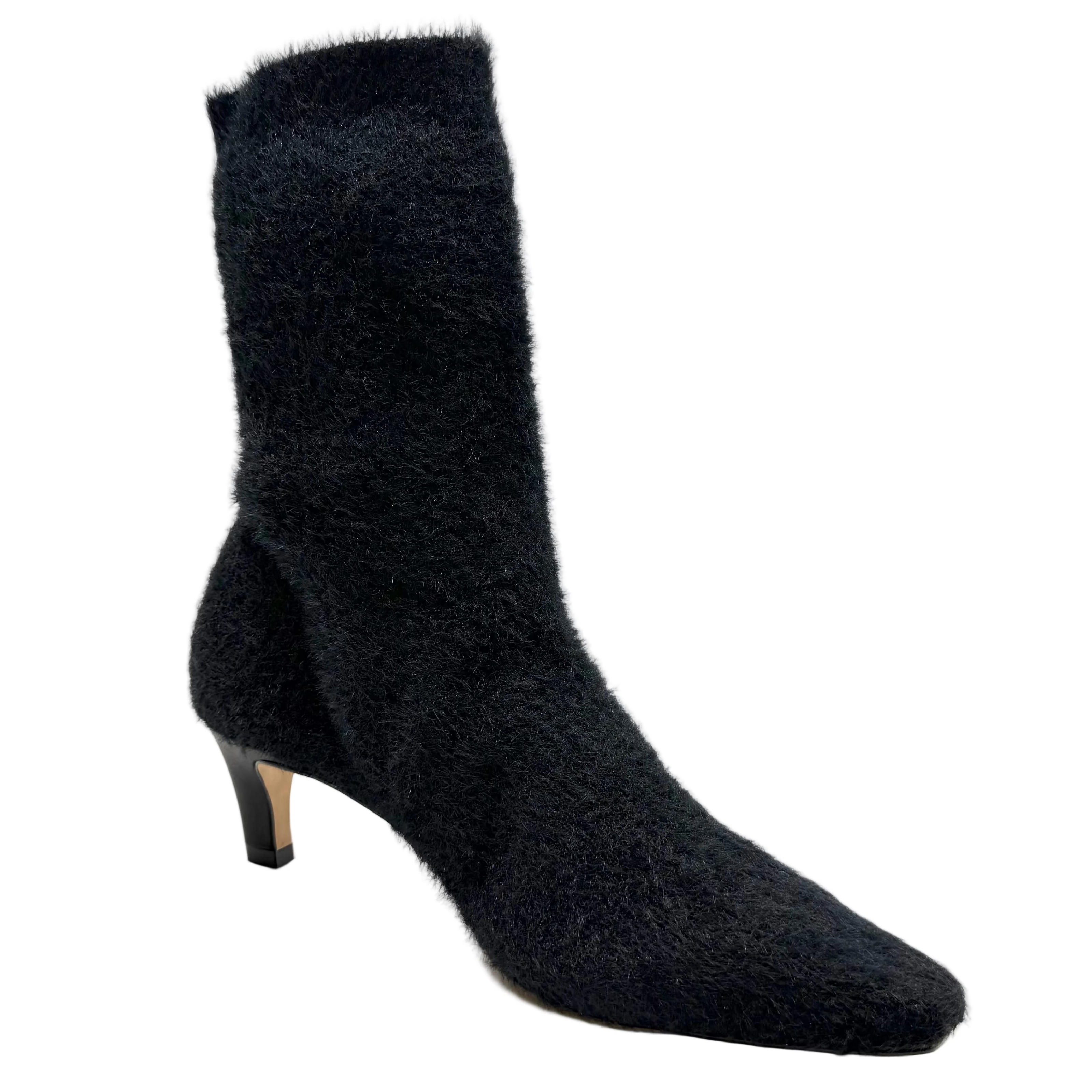 Carrano Knit Furry Sock Boots Vegetal Black
