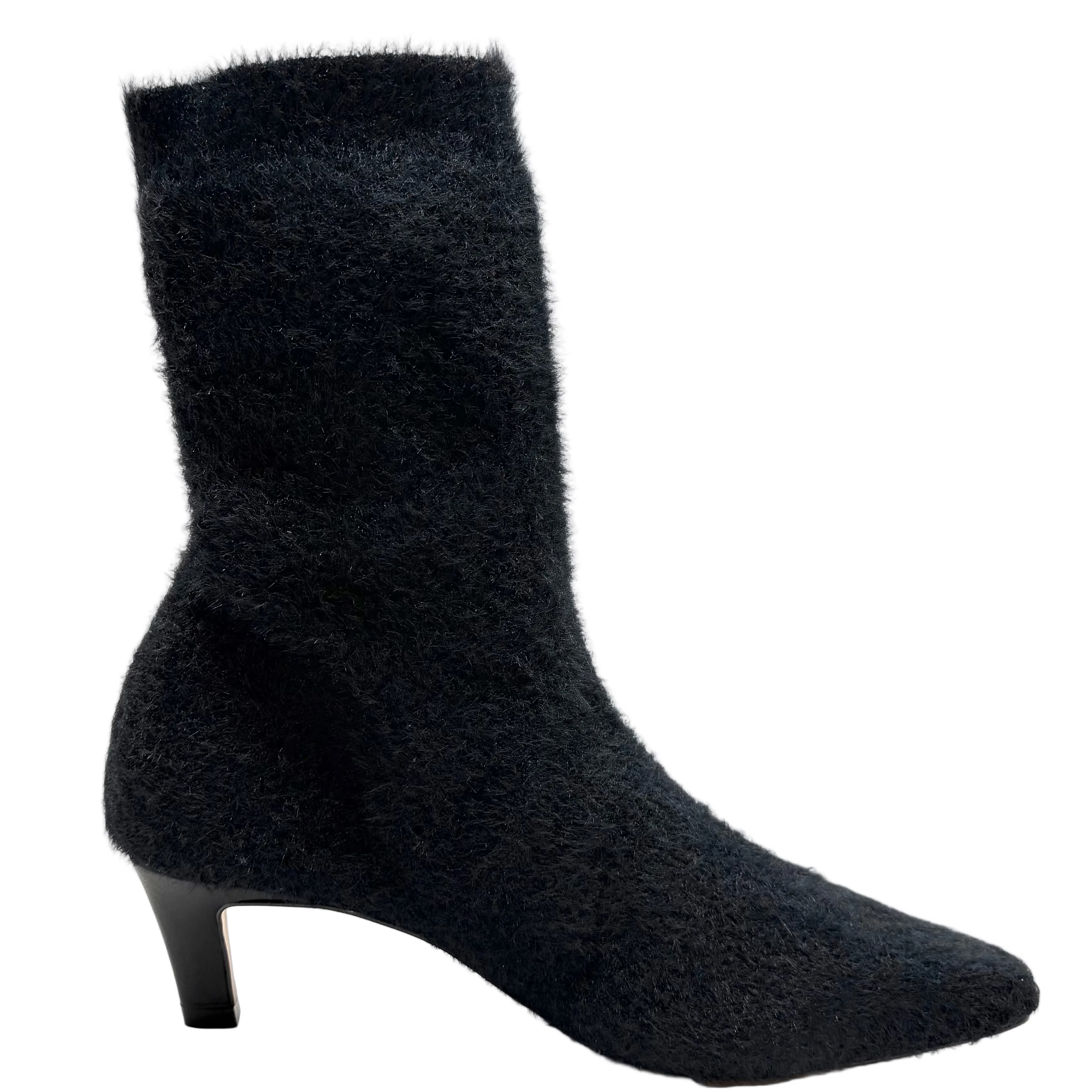 Carrano Knit Furry Sock Boots Vegetal Black