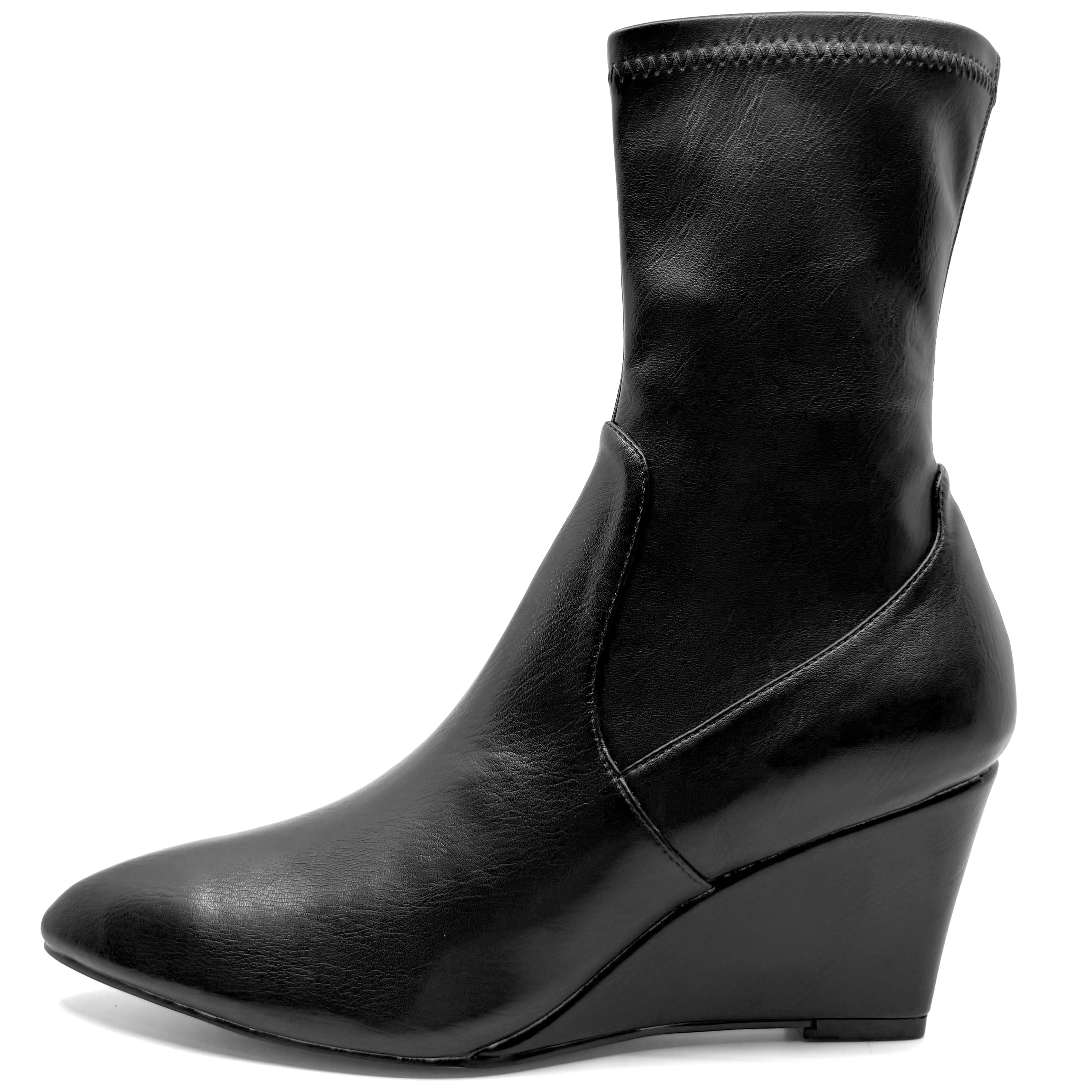 Top End Cozama Wedge Boots Black Stretch Smooth