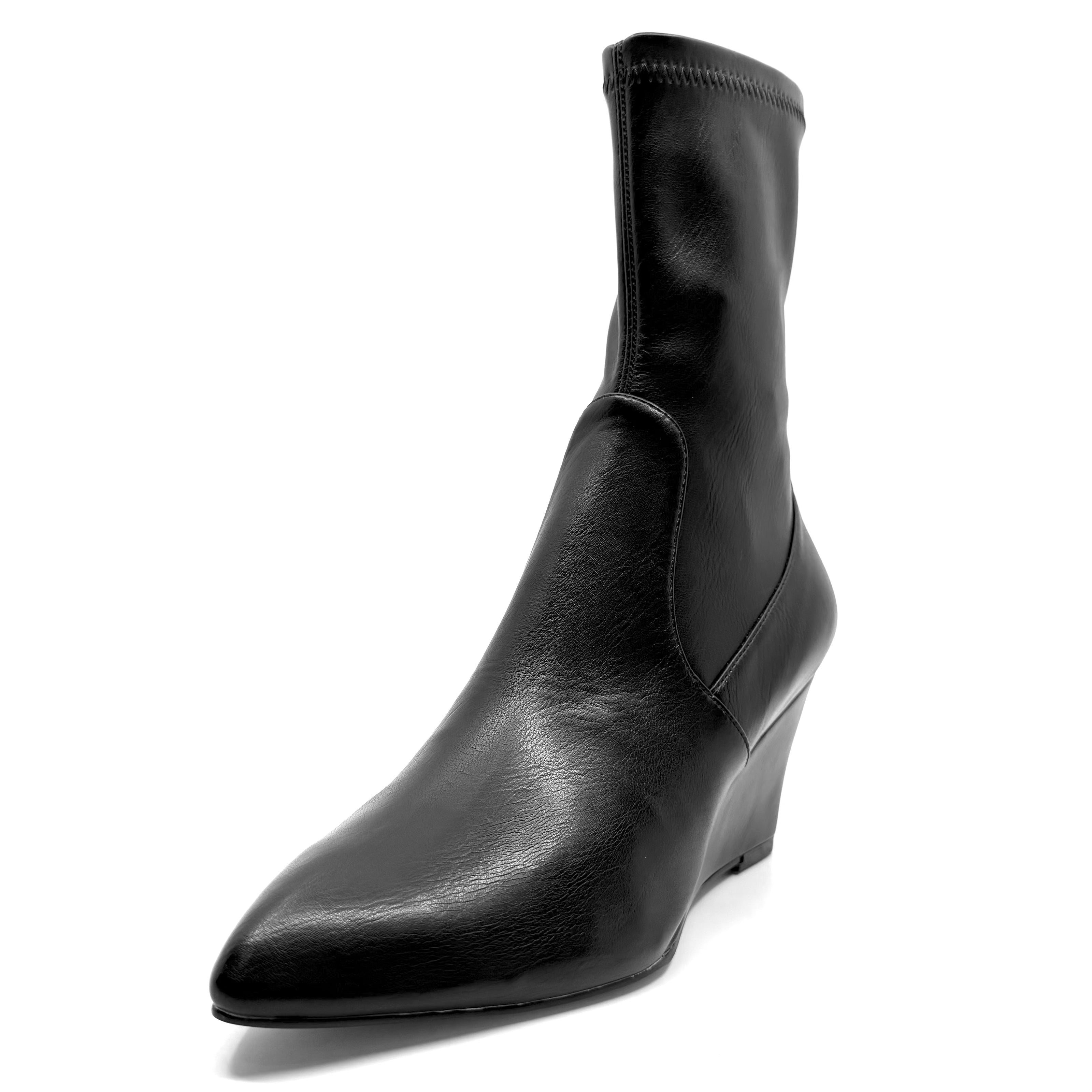 Top End Cozama Wedge Boots Black Stretch Smooth