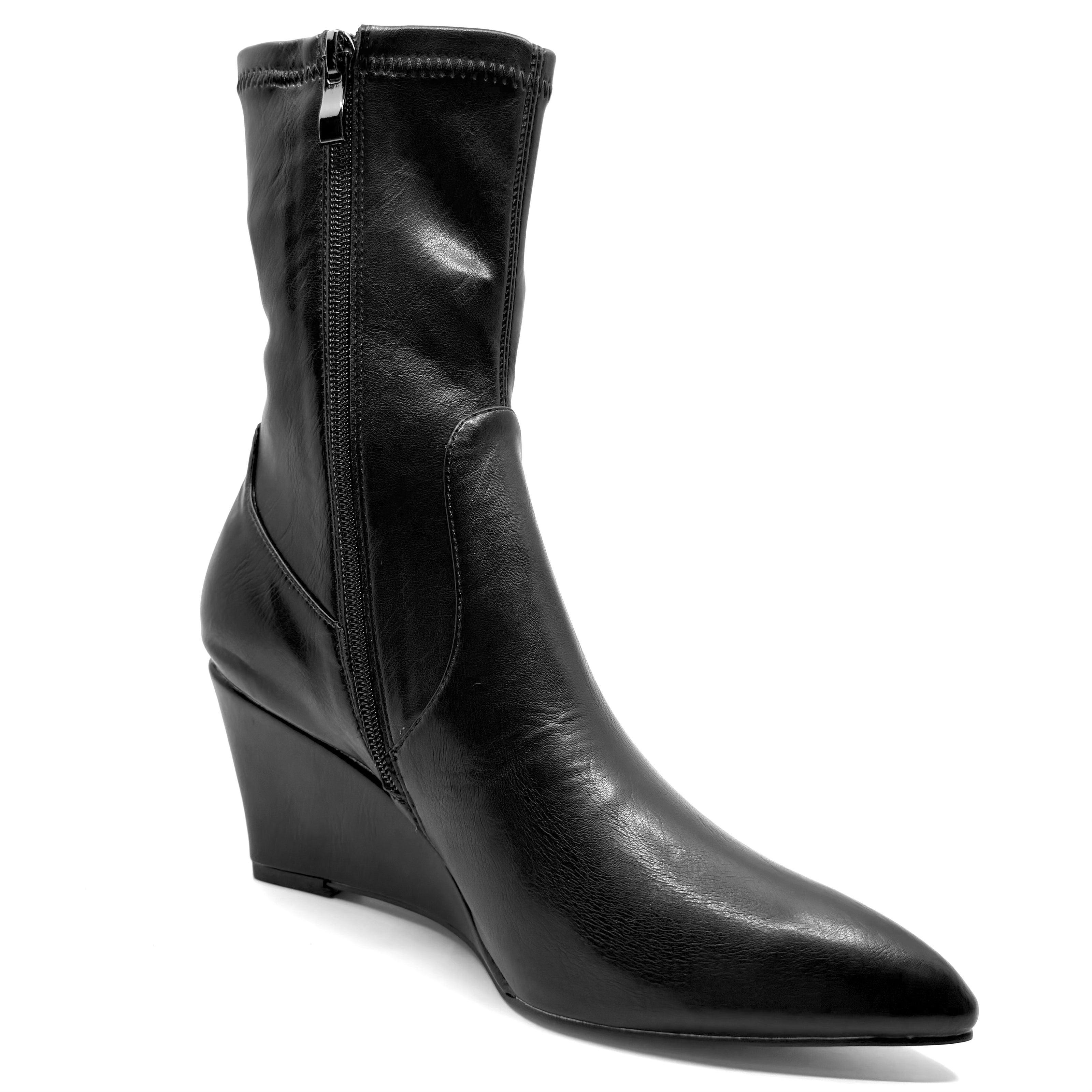 Top End Cozama Wedge Boots Black Stretch Smooth