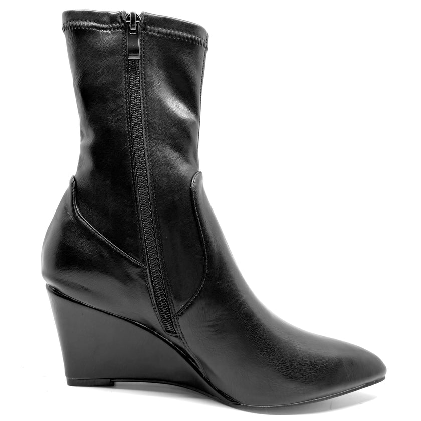 Top End Cozama Wedge Boots Black Stretch Smooth