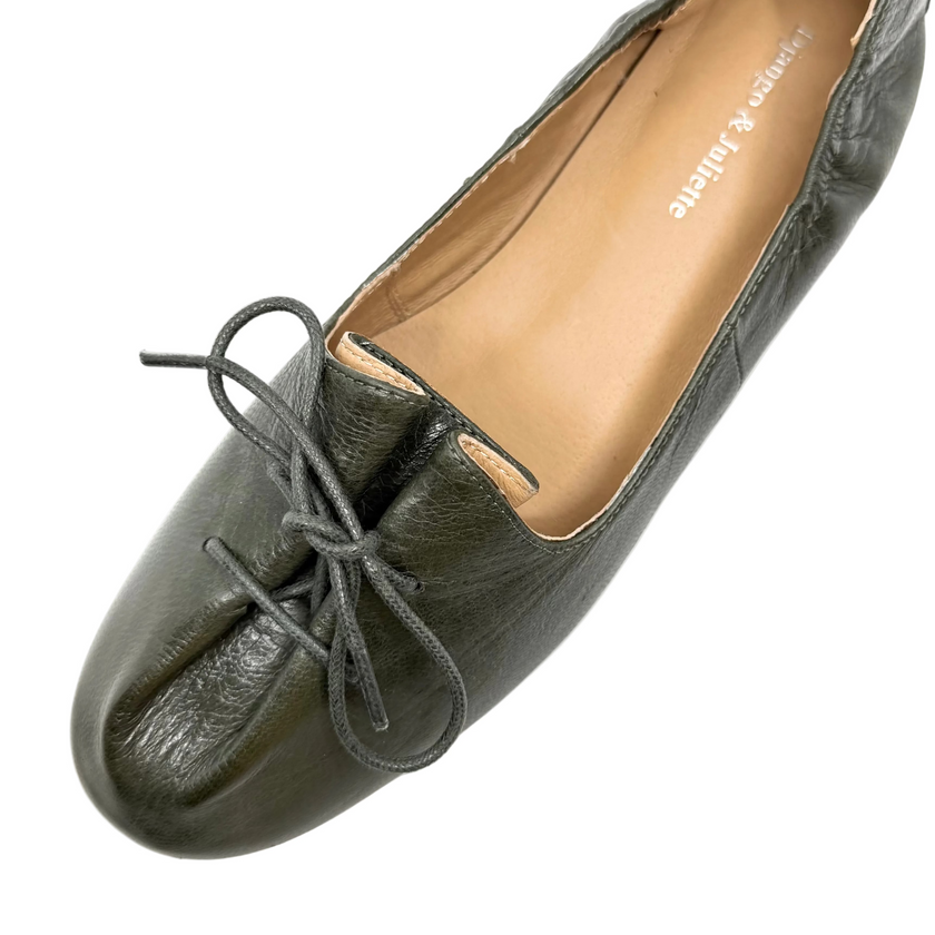 Django & Juliette Ubeeria Flats Olive Polish Leather