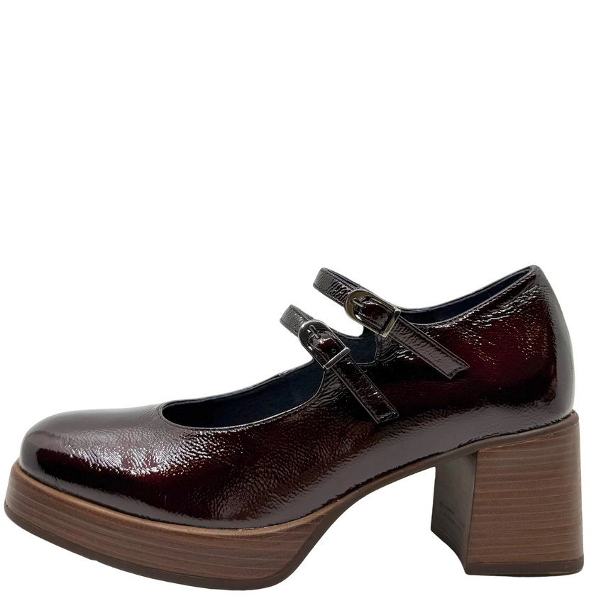 Dorking D9437 Stacked Double Buckle Mary Jane Wine