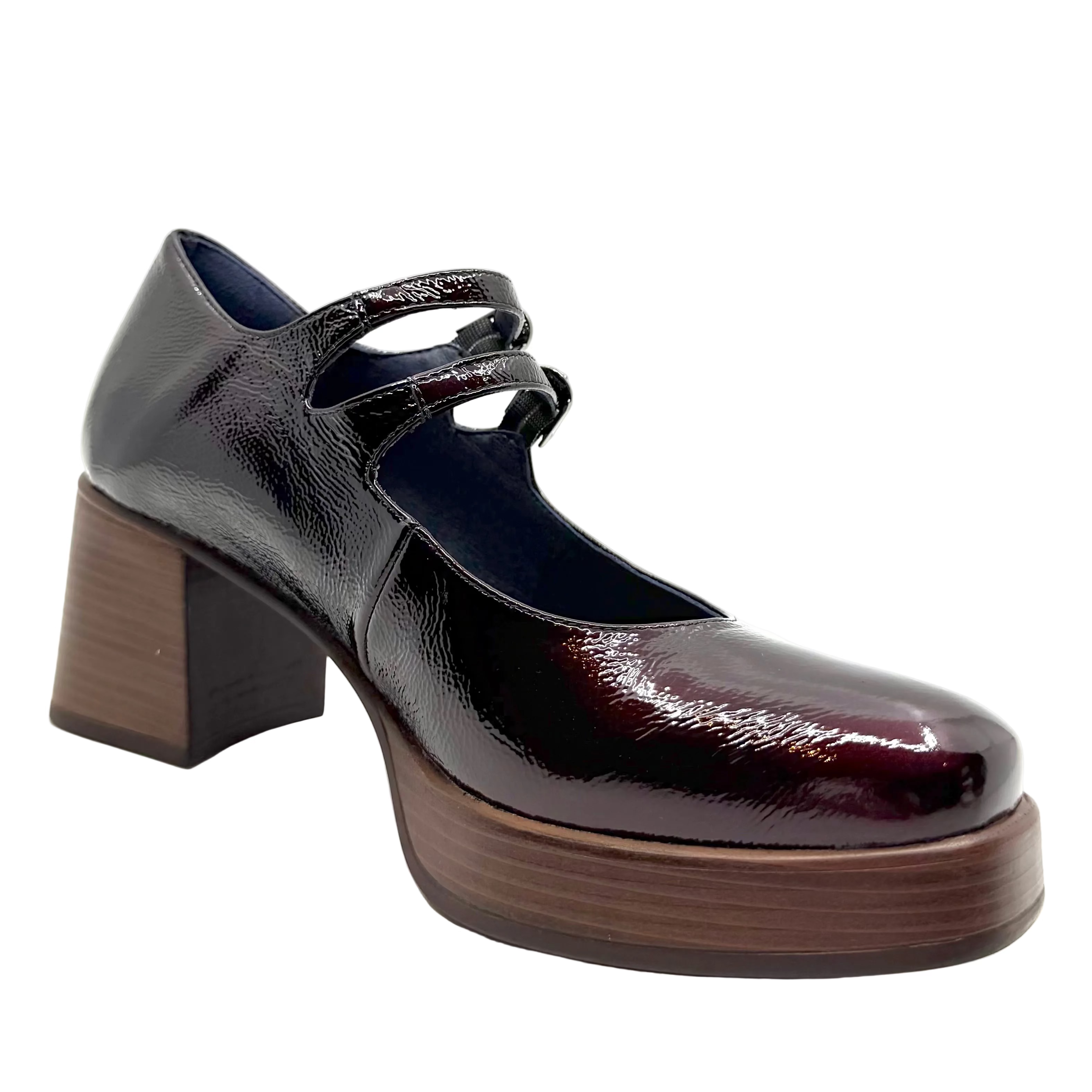 Dorking D9437 Stacked Double Buckle Mary Jane Wine