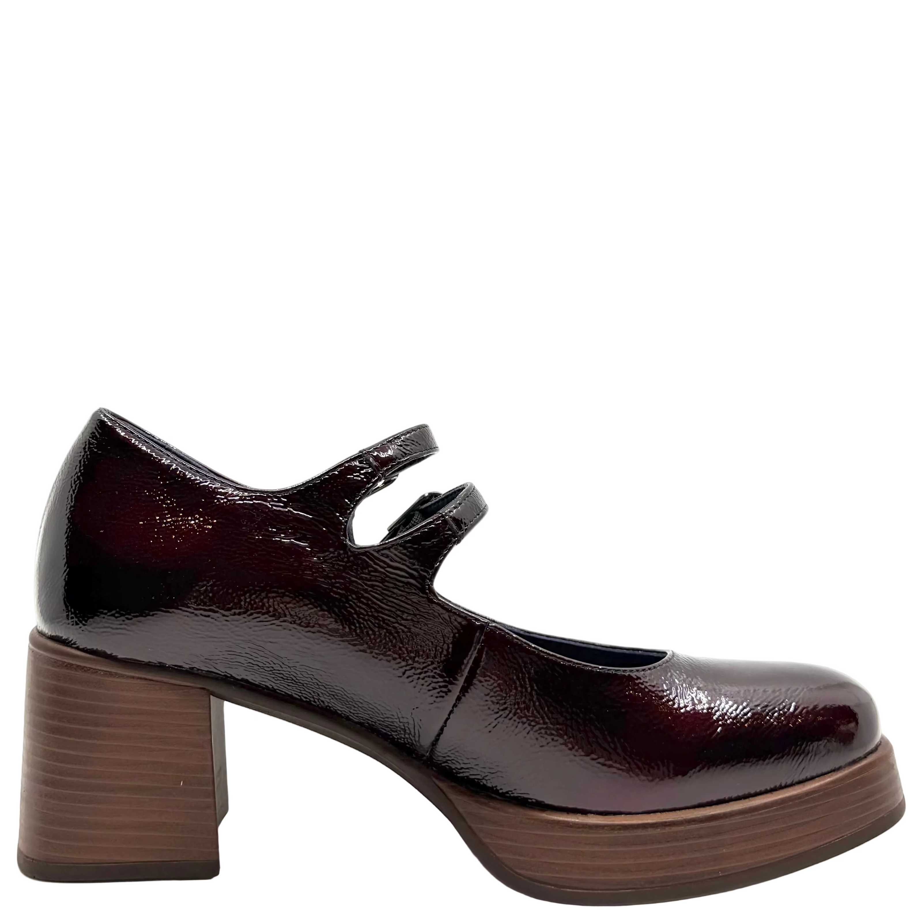 Dorking D9437 Stacked Double Buckle Mary Jane Wine