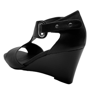 Top End Harnece Black Leather Wedge Heels
