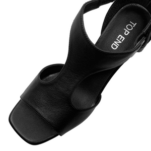 Top End Harnece Black Leather Wedge Heels