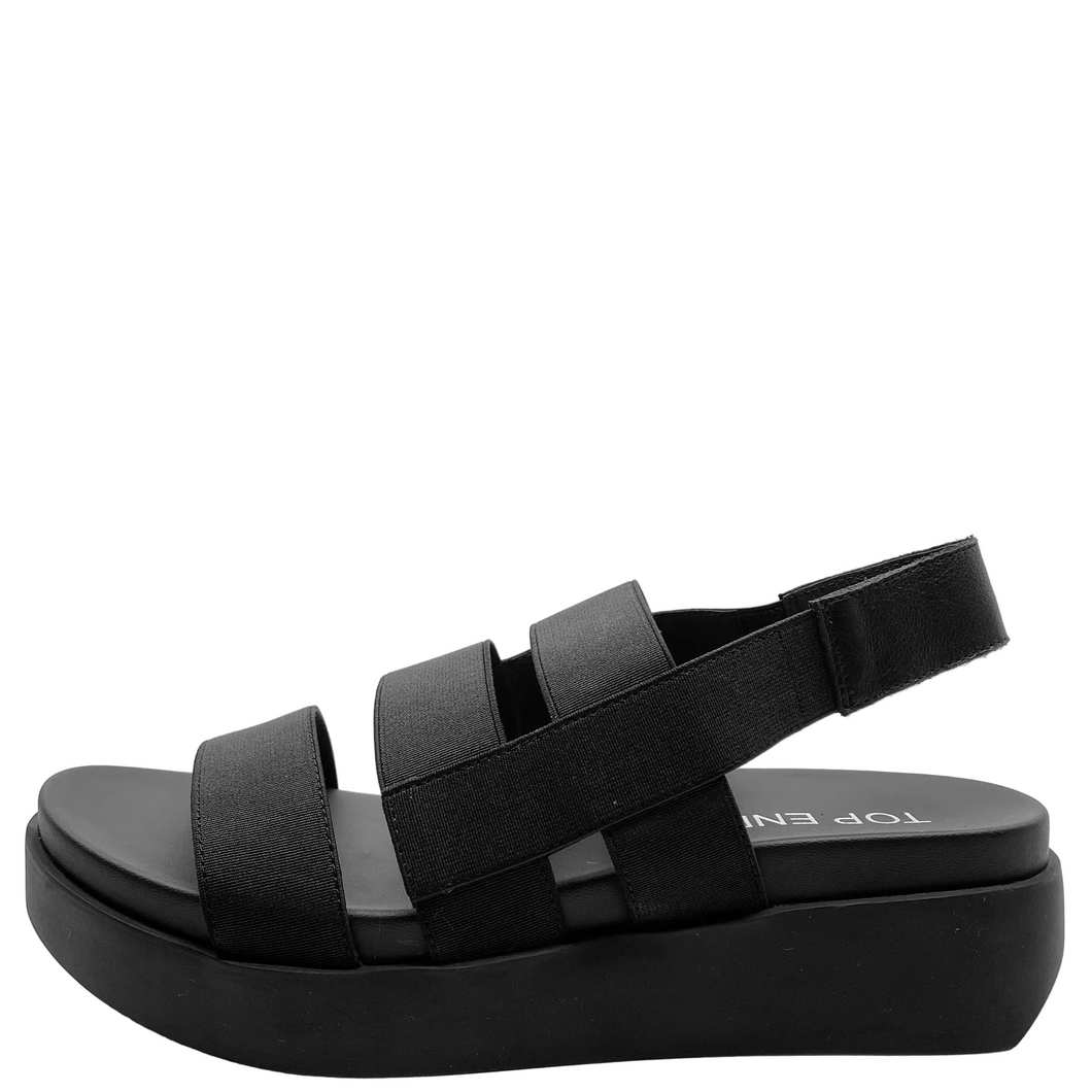 Top End Darion Black Elastic Leather Sandals