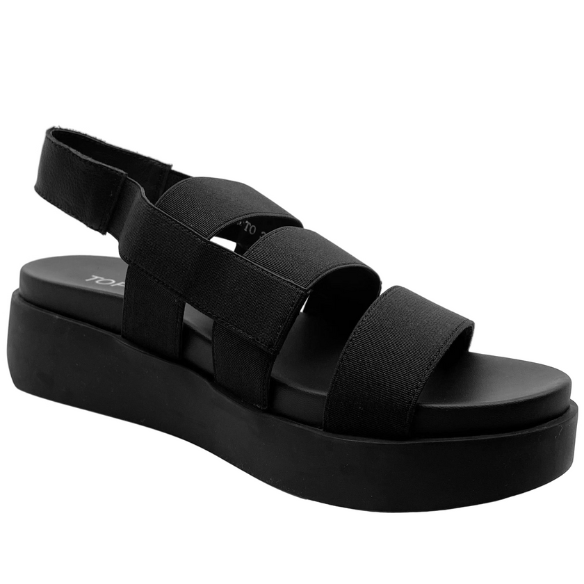 Top End Darion Black Elastic Leather Sandals