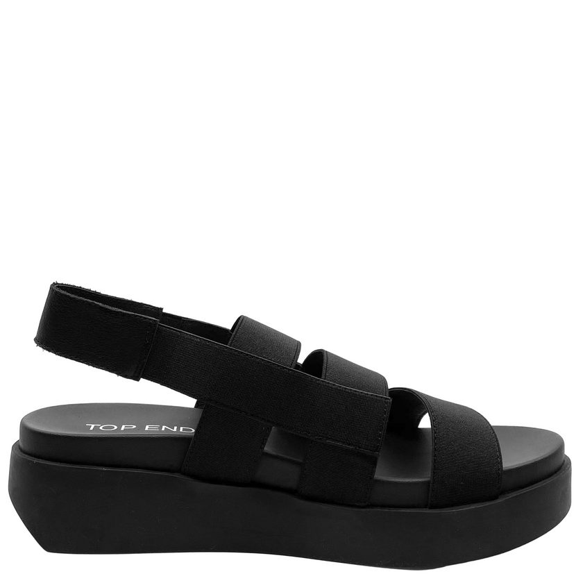 Top End Darion Black Elastic Leather Sandals