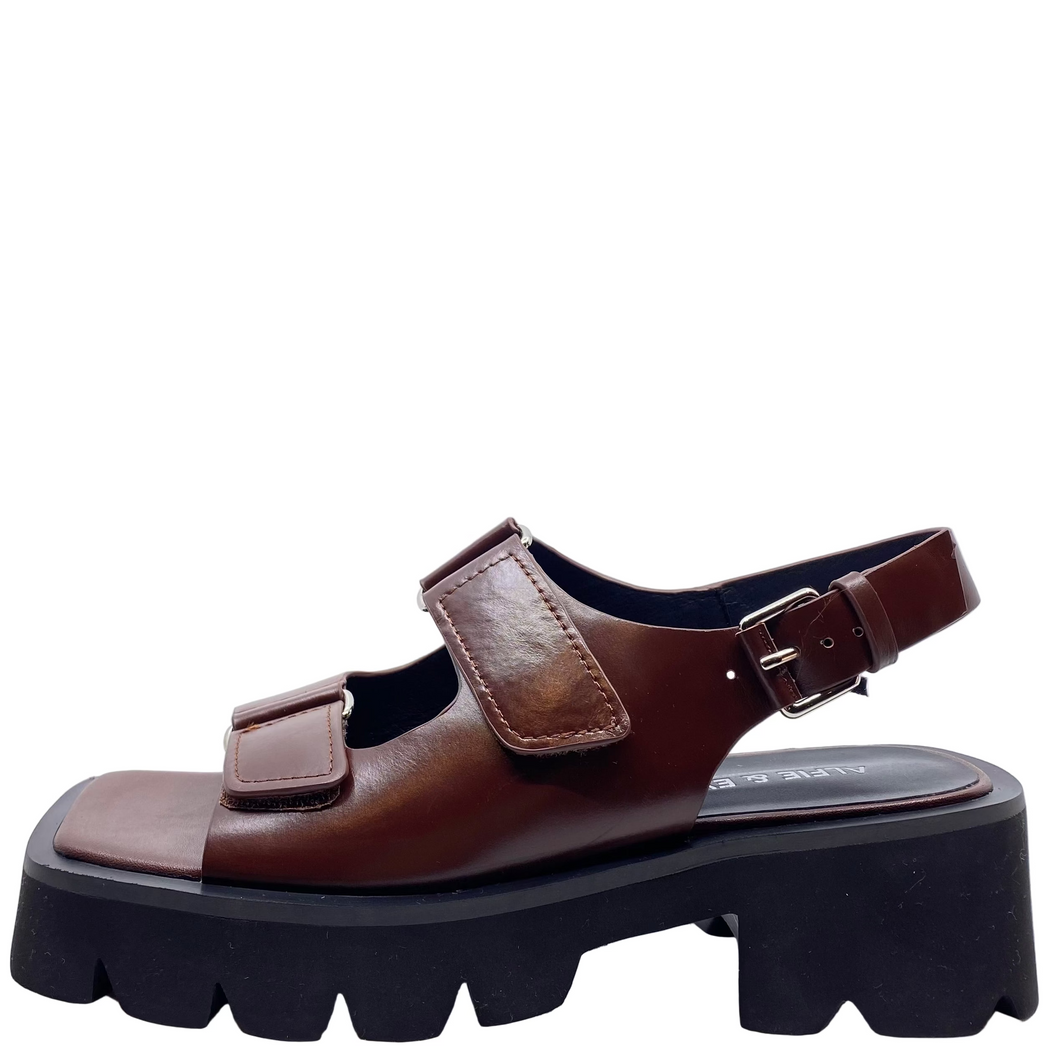 Alfie & Evie Dixie Brown Oiled Flatform Sandals