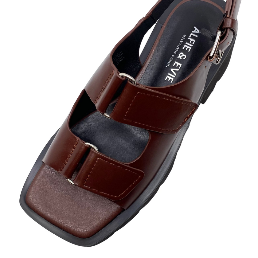 Alfie & Evie Dixie Brown Oiled Flatform Sandals