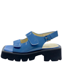 Load image into Gallery viewer, Alfie &amp; Evie Dixie Mosaic Blue Patent Leather Flatform Sandals
