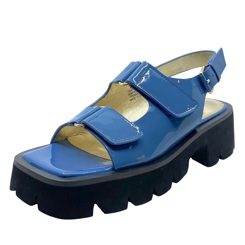 Alfie & Evie Dixie Mosaic Blue Patent Leather Flatform Sandals
