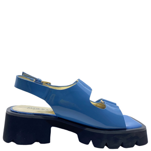 Alfie & Evie Dixie Mosaic Blue Patent Leather Flatform Sandals