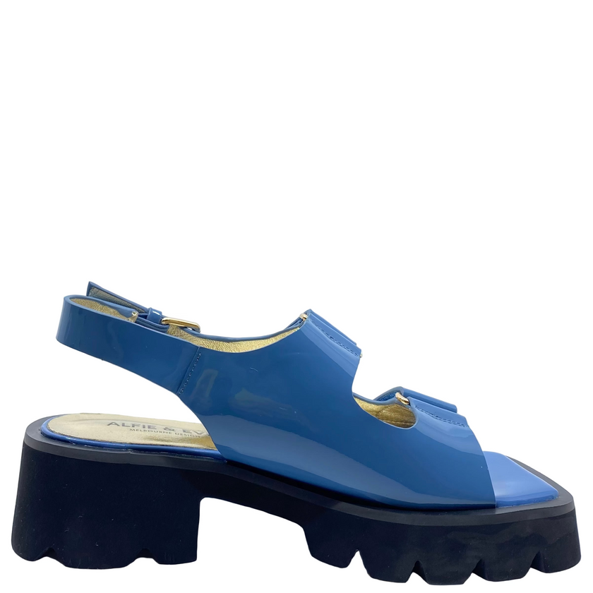 Alfie & Evie Dixie Mosaic Blue Patent Leather Flatform Sandals