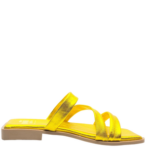 Nu by Neo Wilena Slides Amarillo Metallic Leather